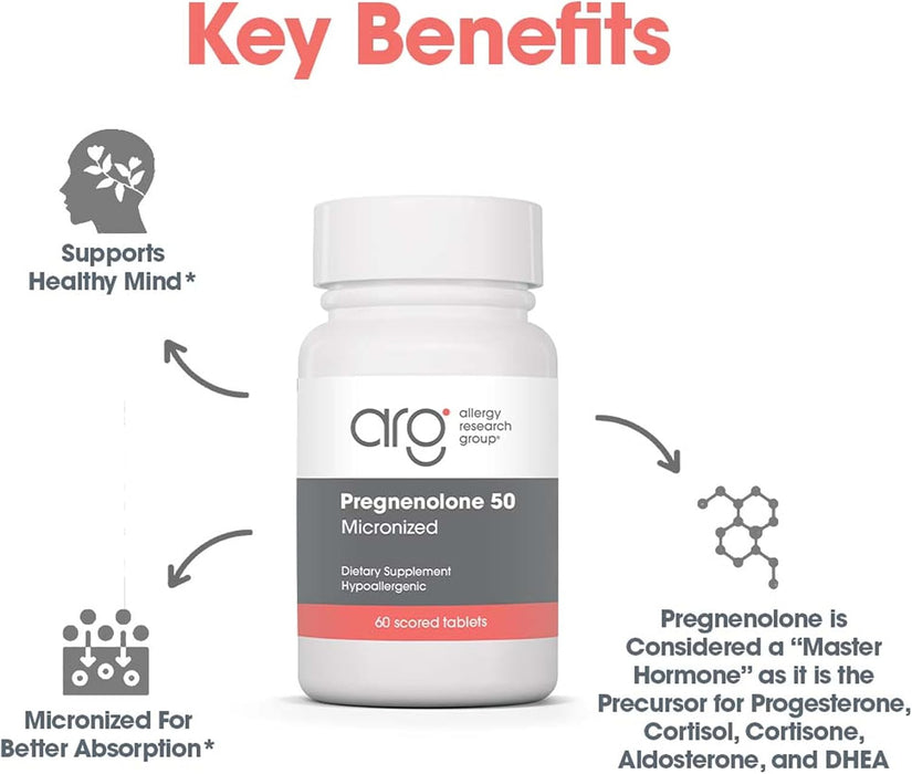Allergy Research Group - Pregnenolone 50mg Micronized Lipid Matrix 60 Scored Tablets