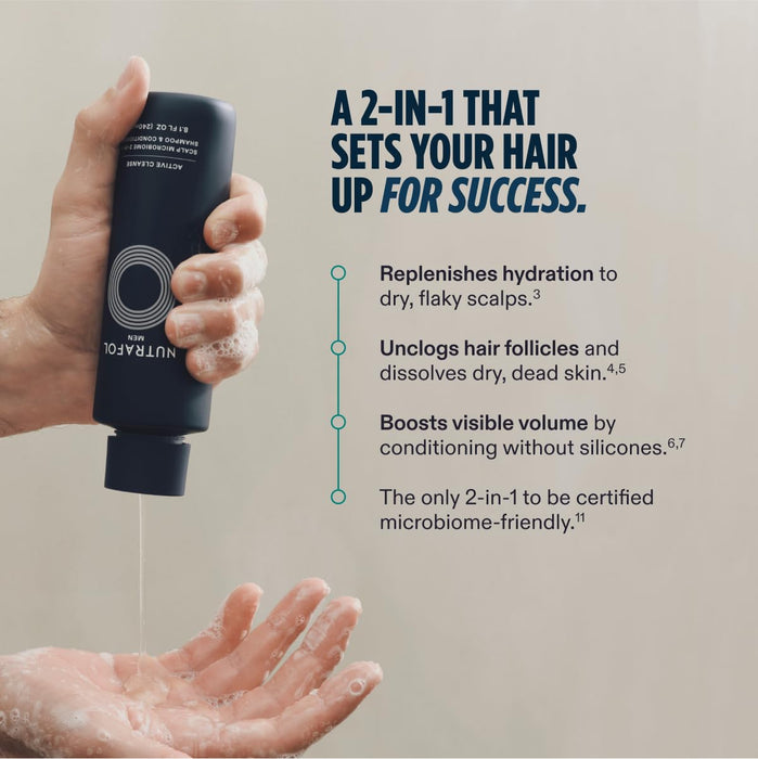 Nutrafol 2-in-1 Shampoo and Conditioner for Men with Thinning Hair, Hydrates, Boosts Visible Volume, Unclogs Follicles, Microbiome-Friendly, 8.1 Fl Oz