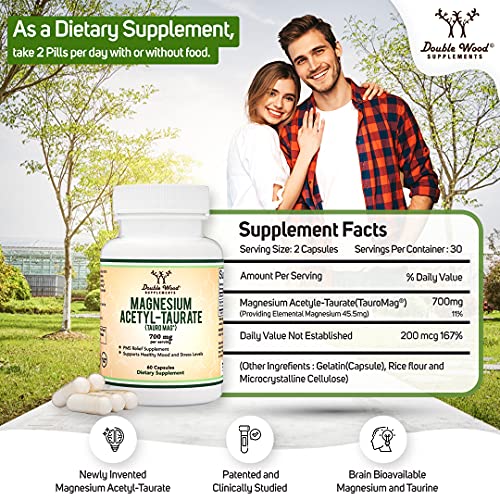 Double Wood Supplements Magnesium Acetyl-Taurate (TauroMag) 60 Capsules PMS Relief