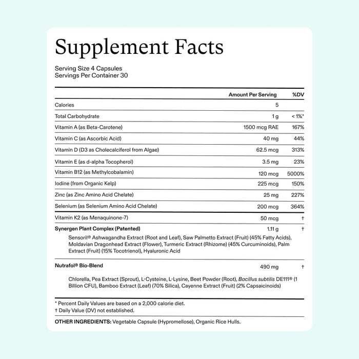 Nutrafol Women's Vegan Hair Growth Supplements 100% Vegan Ingredients 1 Month Supply Refill Pouch