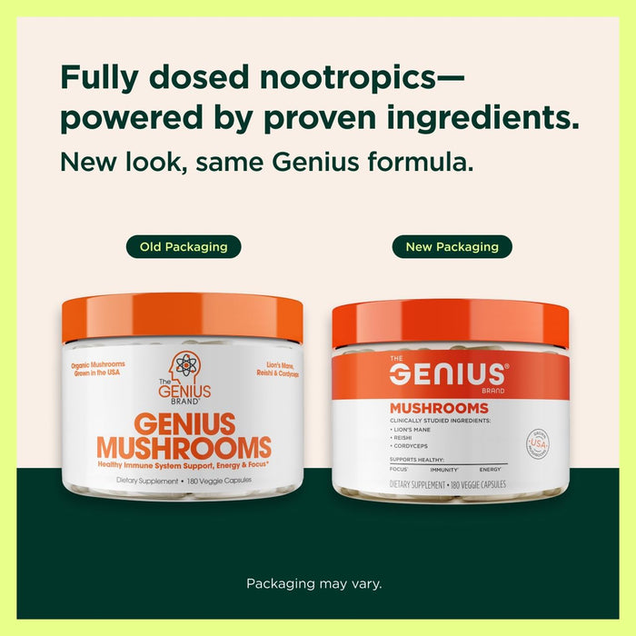 Genius Mushrooms Lions Mane, Cordyceps and Reishi 180 Count