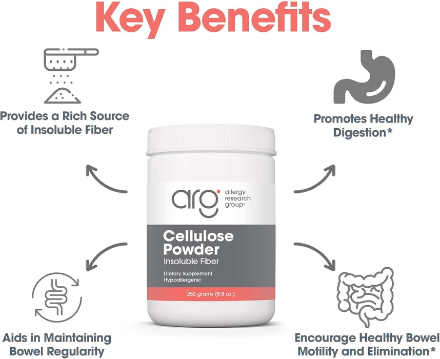 Allergy Research Group - Cellulose Powder - Insoluble Fiber, Colon Health - 250 Grams (8.8 oz)