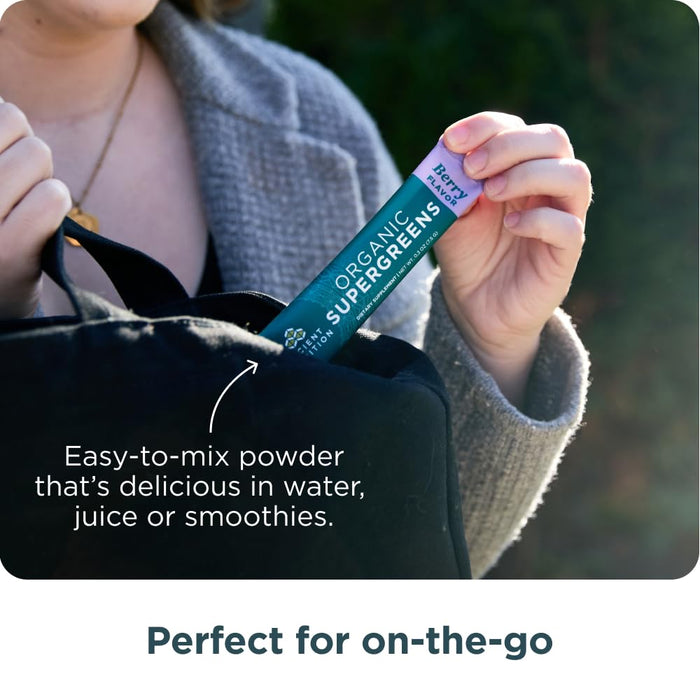 Ancient Nutrition SuperGreens Powder with Probiotics Berry Flavor 16 Stick Packs