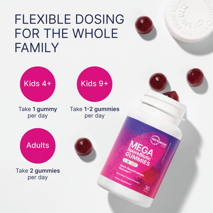 Microbiome Labs MegaSporeBiotic Kids Probiotic - Berry Flavored (30 Gummies)
