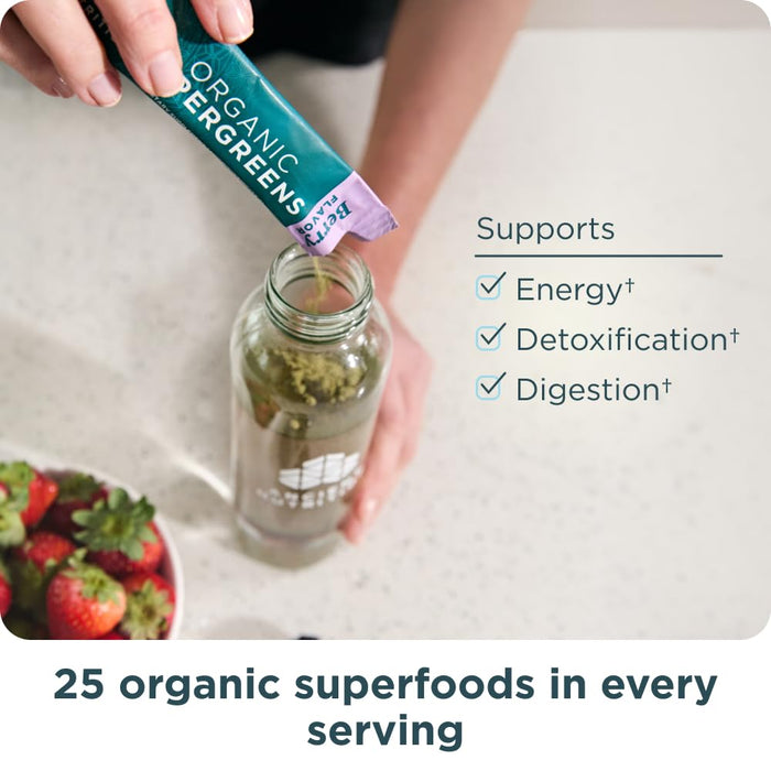 Ancient Nutrition SuperGreens Powder with Probiotics Berry Flavor 16 Stick Packs