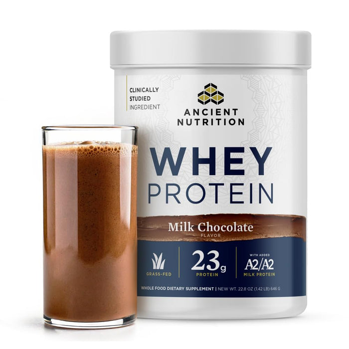 Ancient Nutrition Grass Fed Whey Protein, Milk Chocolate, 23g Protein, 20 Servings