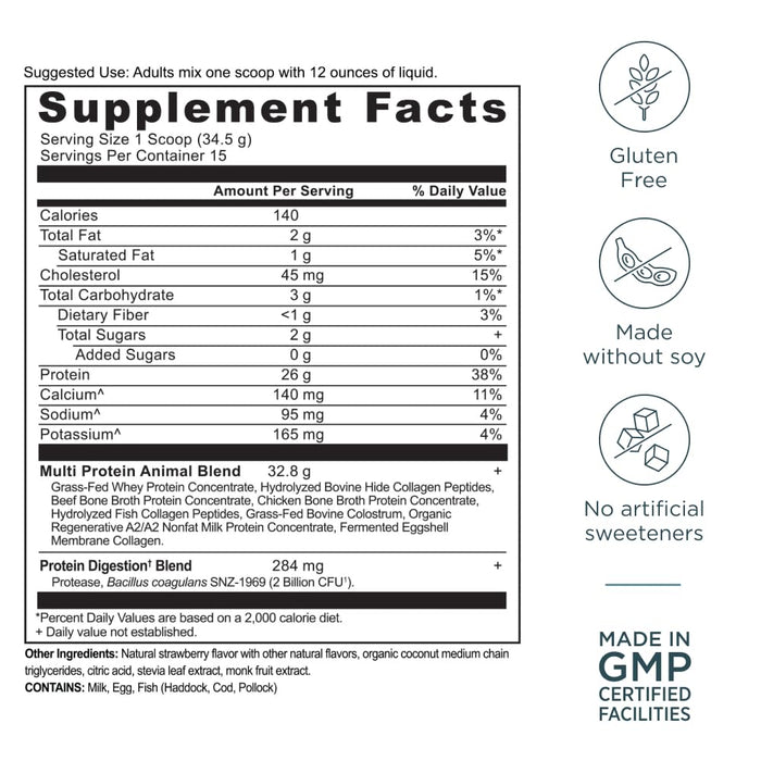 Ancient Nutrition Multi Protein Animal Based Powder - Strawberry, 15 Servings