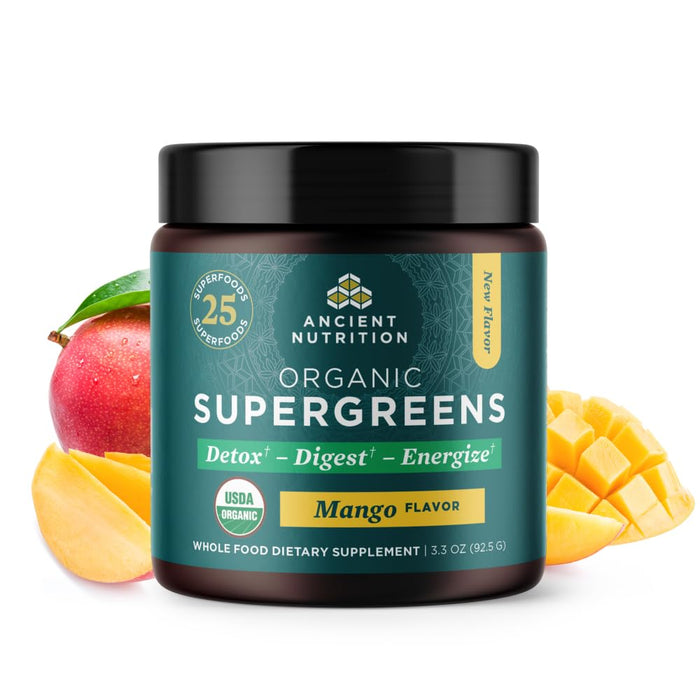 Ancient Nutrition SuperGreens Powder with Probiotics Organic Mango Flavor 12 Servings 3.3oz