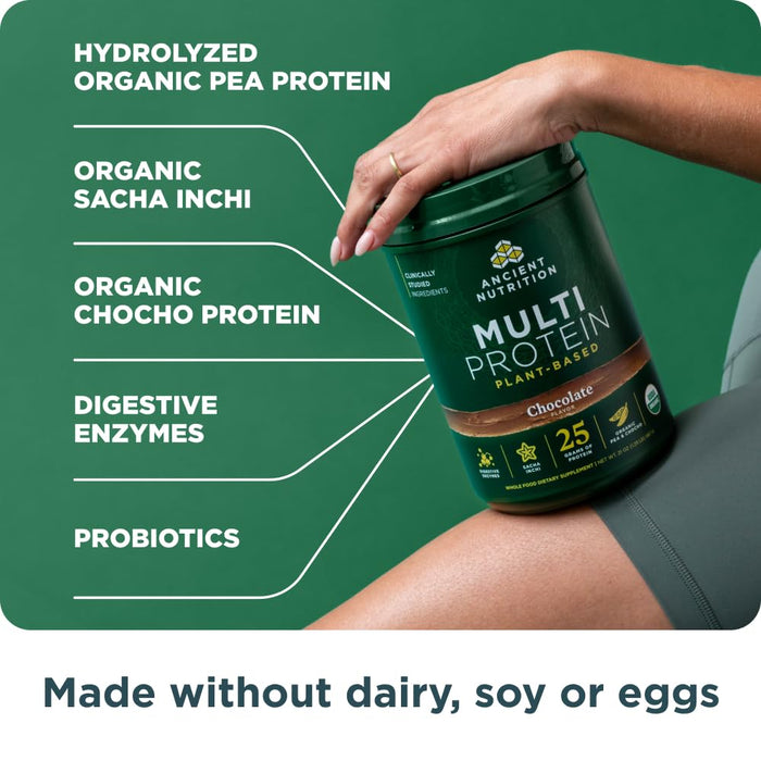 Ancient Nutrition Organic Multi Protein Plant Based Powder -  Chocolate -15 Servings