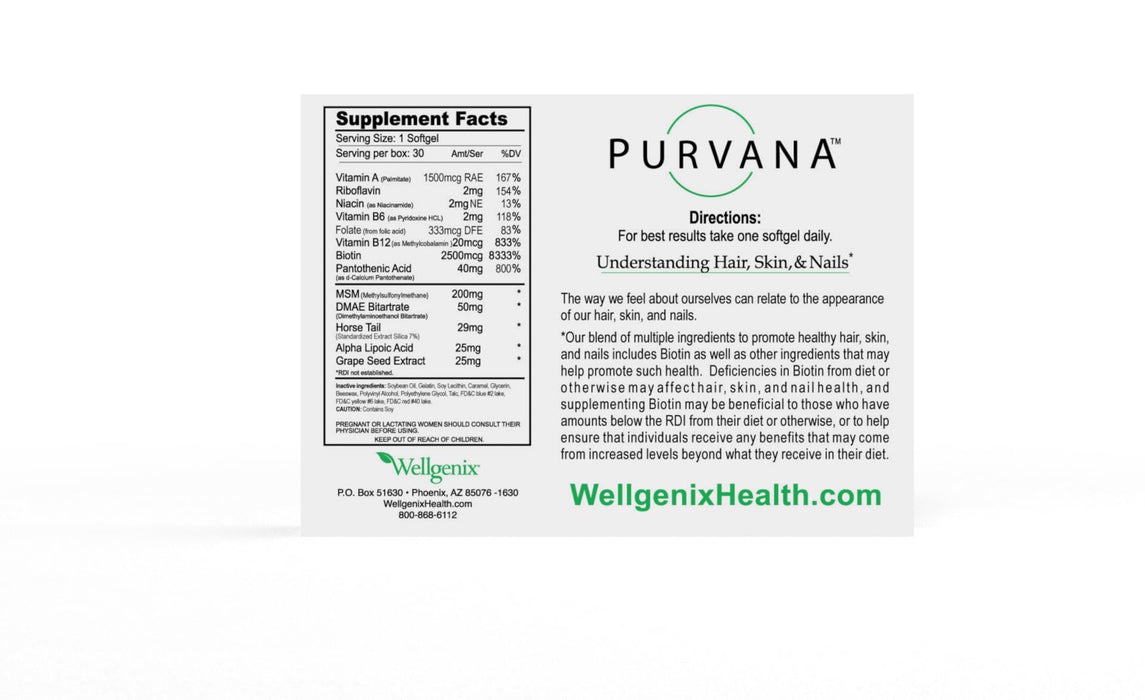 Wellgenix Purvana Hair, Skin, and Nails Vitamin One a Day 30 softgels