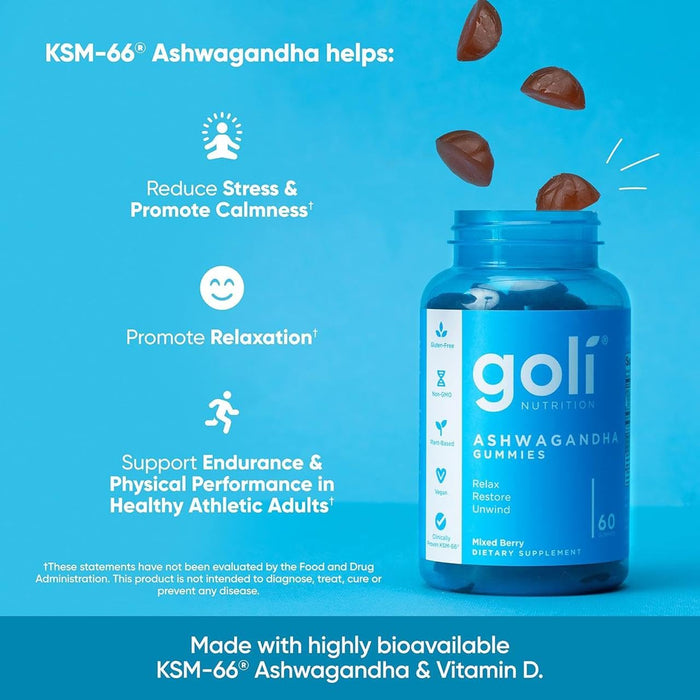 Goli Ashwagandha & Vitamin D Gummies - Mixed Berry | 60 Count