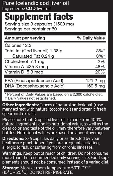 Dropi Cod Liver Oil Original 180 Capsules Extra Virgin Omega 3