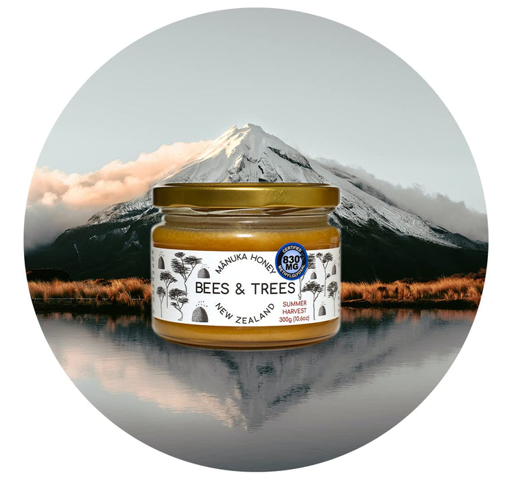 Bees & Trees 100% Pure Monofloral New Zealand Manuka Honey, 830+ MGO 10.6 oz