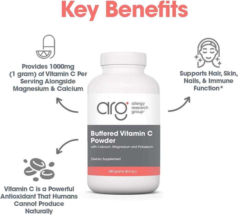 Allergy Research Group - Buffered Vitamin C Powder - Antioxidant, Immune, Calcium/Mag/K - 240 g (8.5 oz)