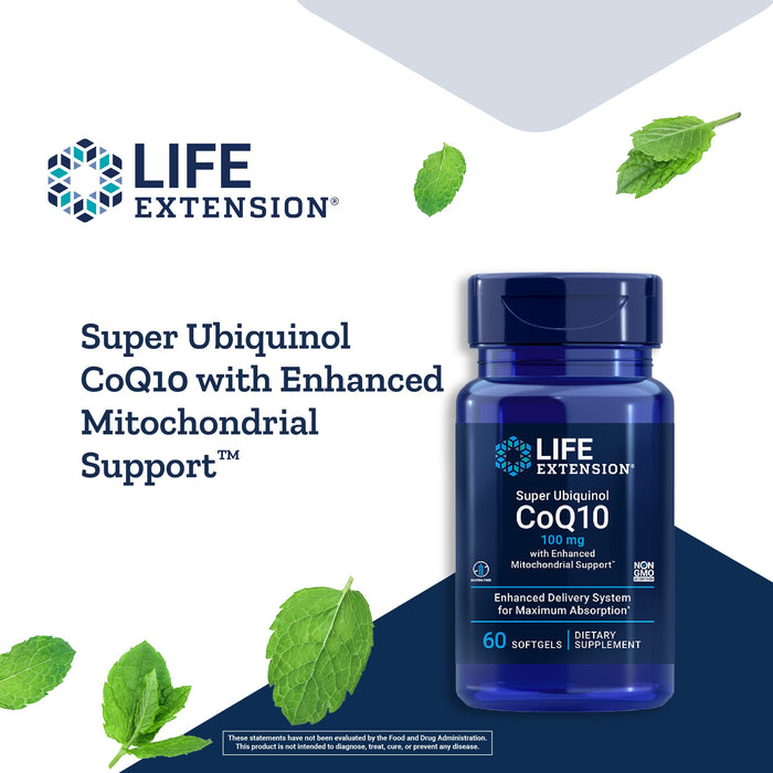 Life Extension Super Ubiquinol CoQ10 100 mg w/Mitochondrial Support 60 Softgels