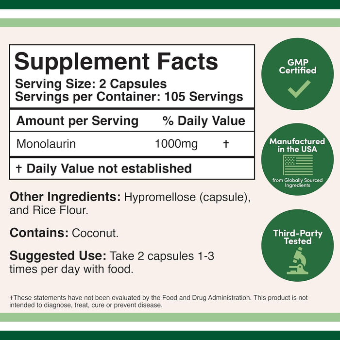 Double Wood Supplements - 2er Pack Monolaurin 1.000mg pro Portion - 2 x 210 Kapseln