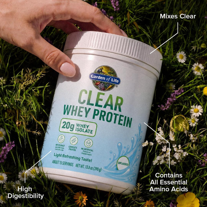 Garden of Life Clear Whey Protein Powder, Unflavored, 13.8oz