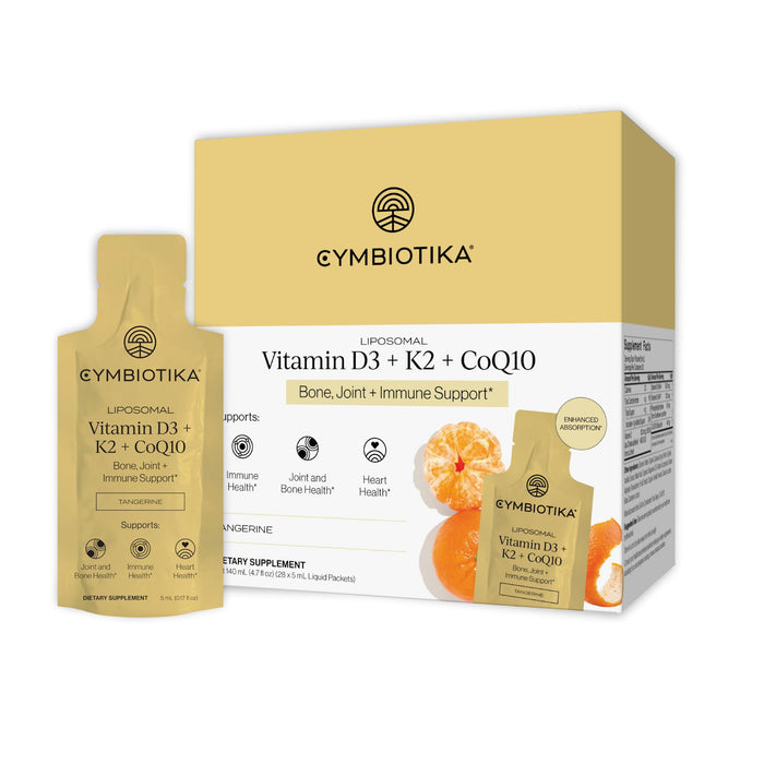 CYMBIOTIKA Liposomal Vitamin D3 + K2 + CoQ10 Liquid Supplement 28 5 mL Packets