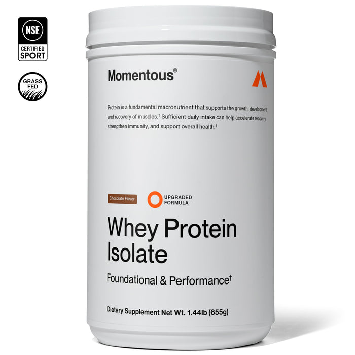 Momentous Essential Grass-Fed Whey Protein Isolate 24 Servings Chocolate