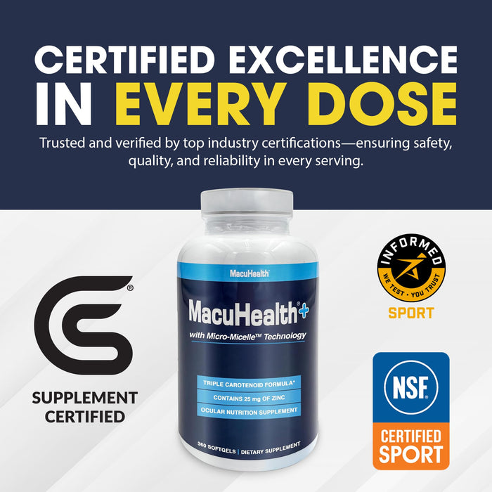 Macuhealth Plus+ Eye Vitamins Supplement for Adults - 90 Day Supply with Lutein, Zeaxanthin, and Meso-Zeaxanthin - Unflavored, Vitamin for Eyes