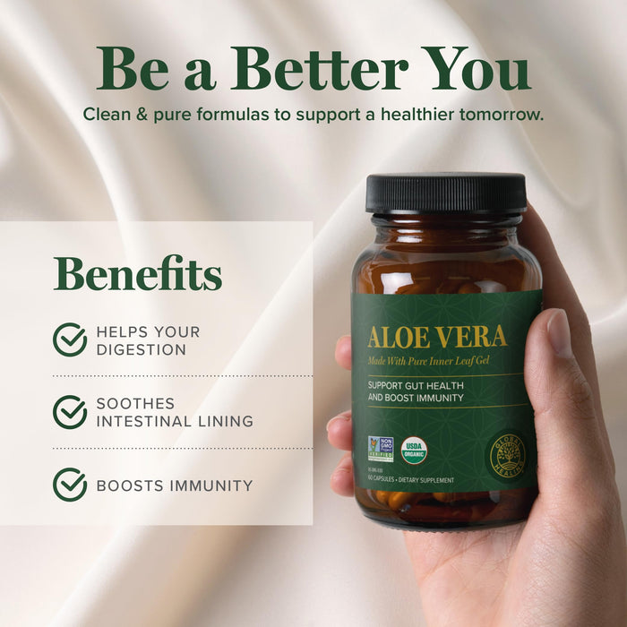 Global Healing Aloe Vera Bio-Active Organic Leaf Supplement - 60 Capsules