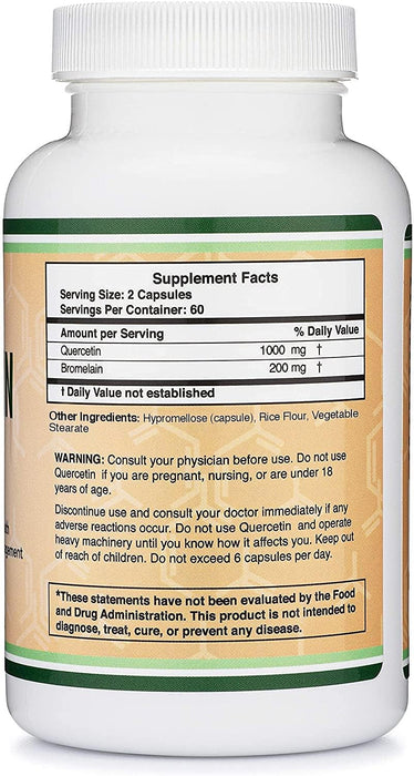 Double Wood Quercetin with Bromelain - 120 Capsules (1,200mg Servings) Gluten Free