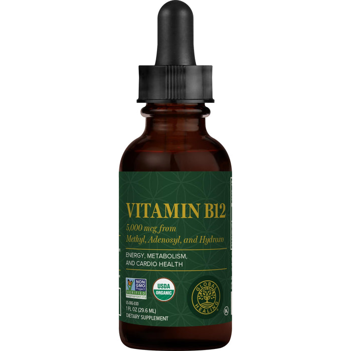 Global Healing Center Vitamin B12 Sublingual 5000 MCG Organic Liquid Supplement 1 Oz