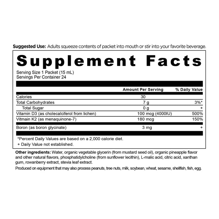 Ancient Nutrition Liposomal D3 + K2 Vitamin Gel, Pineapple - 12Gel Packs