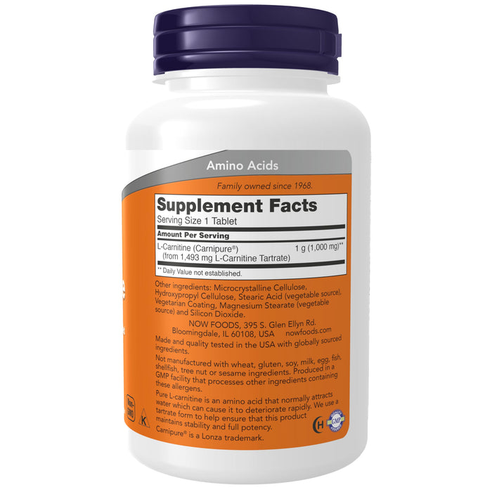 NOW Foods Supplements, L-Carnitine 1,000 mg 50 Tablets