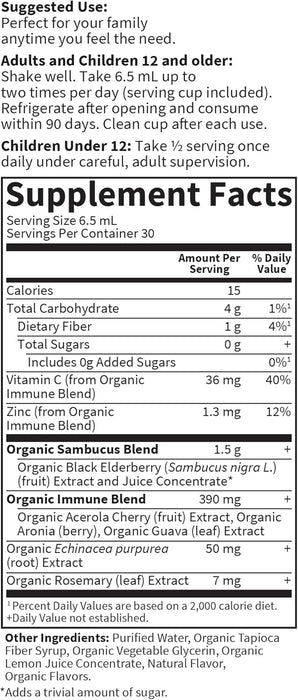 Garden of Life Organics Plant Based Elderberry Immune Syrup 6.59 fl oz (195 Ml) for Kids & Adults