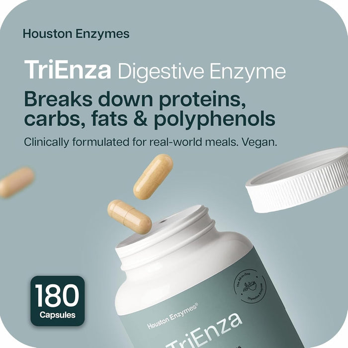 Houston Enzymes TriEnza 180 Capsules Broad-Spectrum Enzymes for Digestive Intolerances