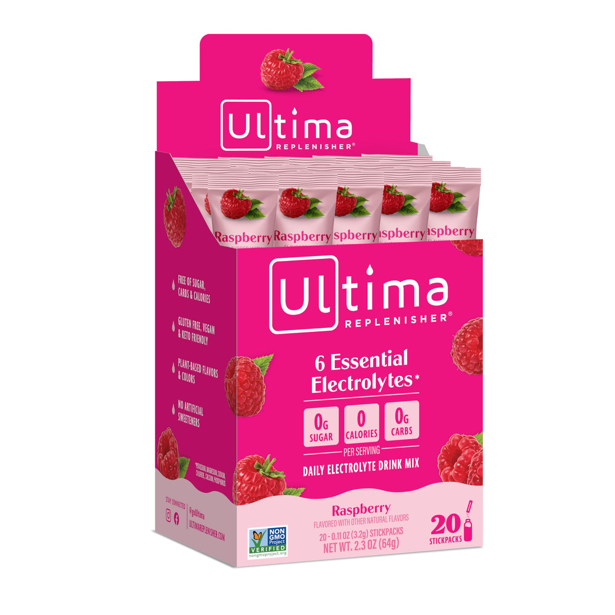 Ultima Replenisher Electrolyte Raspberry 20 Count Stickpacks — Hebron ...