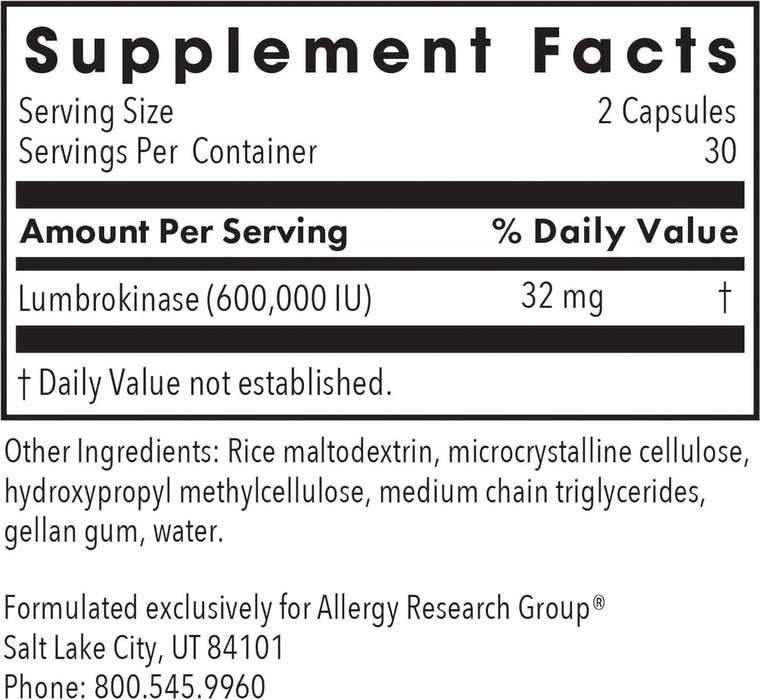 Allergy Research Group Lumbrokinase 30 Delayed Release Capsules