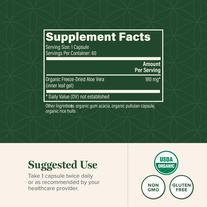 Global Healing Aloe Vera Bio-Active Organic Leaf Supplement - 60 Capsules
