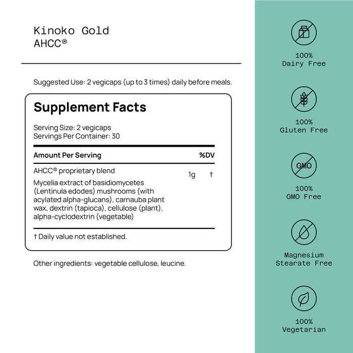 Premium Kinoko Gold AHCC Supplement 500mg 60 Veg Capsules