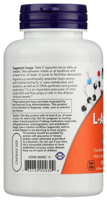 Now Foods Arginine 500mg Capsules, 100 capsules