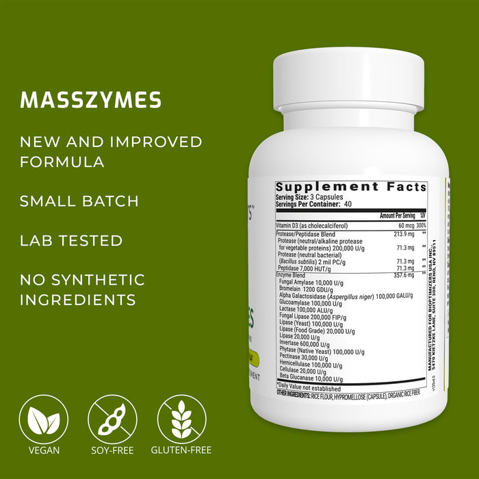 BiOptimizers MassZymes Digestive Enzymes 120 Capsules