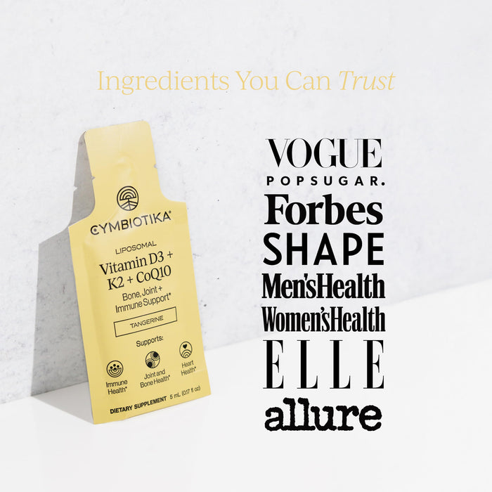 CYMBIOTIKA Liposomal Vitamin D3 + K2 + CoQ10 Liquid Supplement 28 5 mL Packets