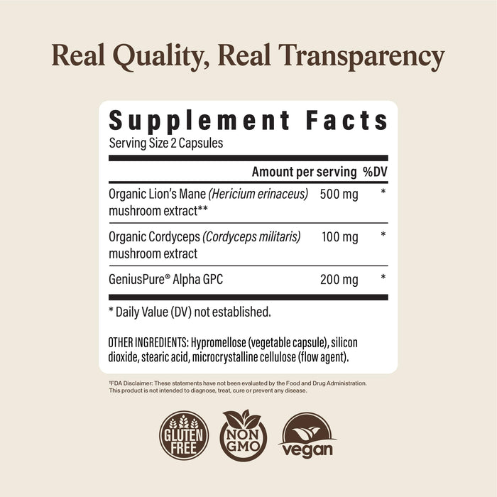 Real Mushrooms Lion’s Mane Focus Capsules - 90 Count