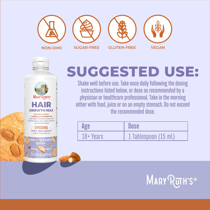 MaryRuth Organics Women's Hair Growth MAX Liposomal with Lustriva® 15.22 Fl Oz