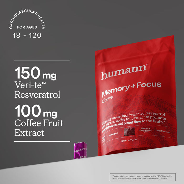 Humann Memory + Focus Chews, 30 Count( Blueberry/Pomegranate)