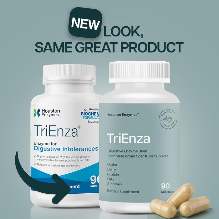 Houston Enzymes TriEnza 180 Capsules Broad-Spectrum Enzymes for Digestive Intolerances