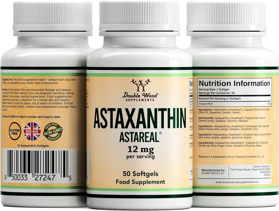 Double Wood 2er Pack ASTAREAL Natural Astaxanthin - 2 x 50 Softgels - 12mg natürliches Astaxanthin pro Portion