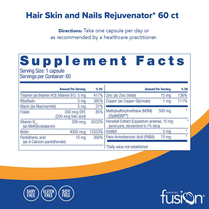 Bariatric Fusion ONE Per Day Bariatric Hair Skin and Nails Vitamins  60 Capsules