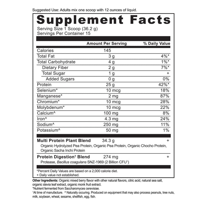 Ancient Nutrition Organic Multi Protein Plant Based Powder Mixed Berry - 15 Servings