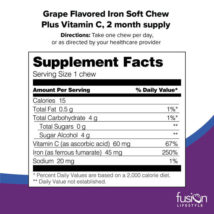 Bariatric Fusion Iron Supplement Grape Flavored 60 Soft Chews