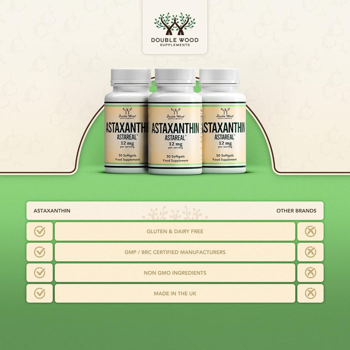 Double Wood 2er Pack ASTAREAL Natural Astaxanthin - 2 x 50 Softgels - 12mg natürliches Astaxanthin pro Portion