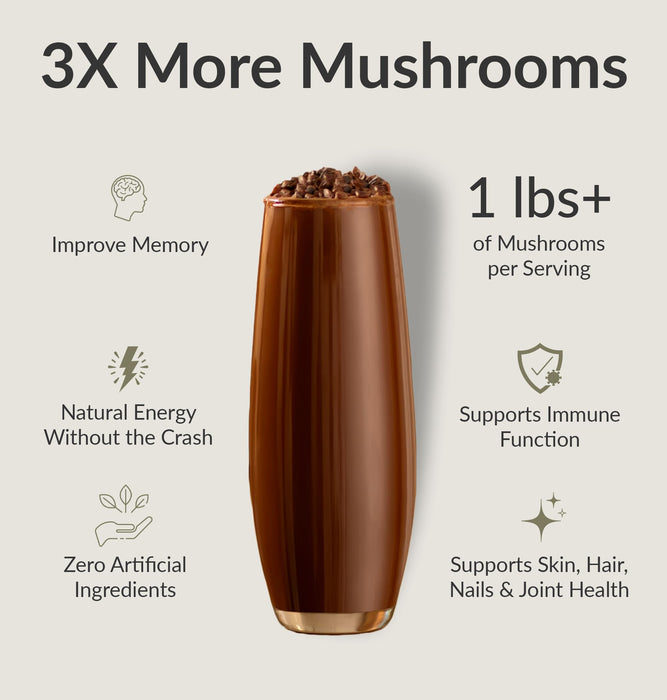 BiOptimizers Mushroom Breakthrough – Chocolate Drink – Lion’s Mane, Chaga, Reishi + Collagen Peptides 15 Servings