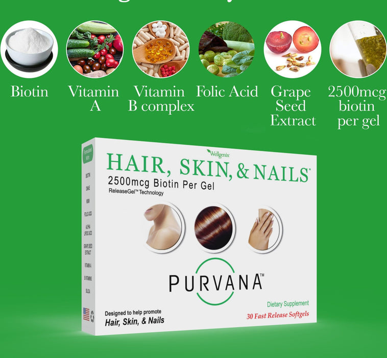 Wellgenix Purvana Hair, Skin, and Nails Vitamin One a Day 30 softgels