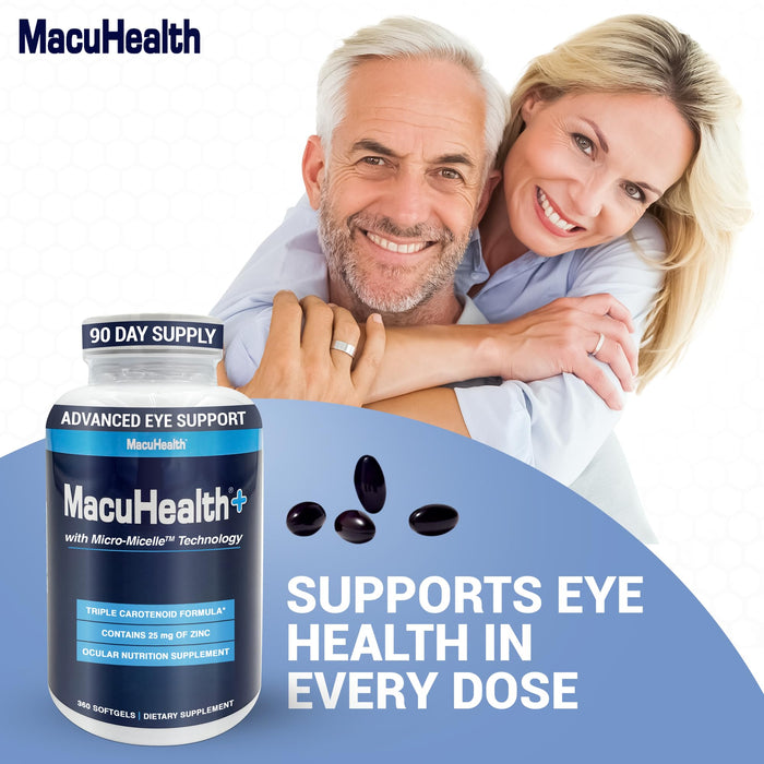 Macuhealth Plus+ Eye Vitamins Supplement for Adults - 90 Day Supply with Lutein, Zeaxanthin, and Meso-Zeaxanthin - Unflavored, Vitamin for Eyes